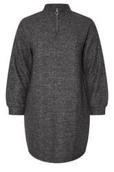 YOURS Curve Charcoal Grey Zip Neck Ribbed Jumper Dress