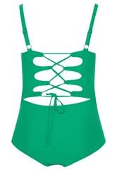 YOURS Plus Size Green Plunge Neckline Corset Swimsuit | Yours Clothing 8