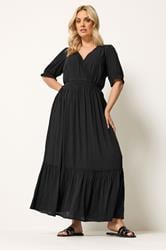 YOURS Plus Size Black Shirred Neck Maxi Dress | Yours Clothing 1