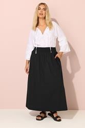 YOURS Plus Size Black Poplin Shirred Waist Maxi Skirt | Yours Clothing 2
