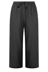 YOURS Curve Black Crochet Detail Linen Trousers
