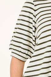 YOURS Plus Size White & Green Stripe Knitted Puff Sleeve Top | Yours Clothing 4