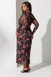 YOURS LONDON Plus Size Black Floral Mesh Side Knot Midi Dress | Yours Clothing 2