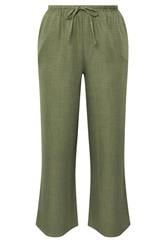 YOURS Plus Size Khaki Green Linen Look Wide Leg Trousers | Yours Clothing 5