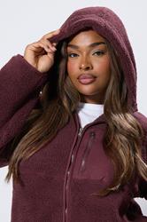 YOURS Plus Size Burgundy Red Hooded Pocket Fleece Jacket | Yours Clothing 5