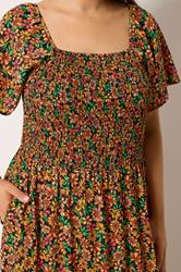 YOURS Plus Size Black Shirred Floral Maxi Dress | Yours Clothing 4