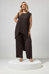YOURS LONDON Plus Size Chocolate Brown Pleated Set | Yours Clothing 3