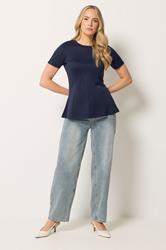 LTS Tall Women's Navy Blue Seam Front Peplum Top | Long Tall Sally 1
