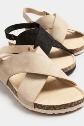 Beige Brown Cross Strap Footbed Sandals In Wide E & Extra Wide EEE Fit 6