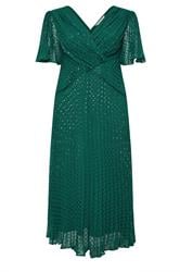 YOURS LONDON Curve Green Metallic Dobby Pleated Wrap Dress