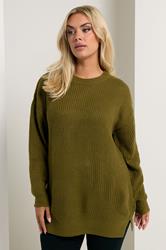 YOURS Plus Size Olive Green Drop Shoulder Jumper | Yours Clothing 3