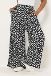 YOURS Plus Size Black Abstract Print Trousers | Yours Clothing 3