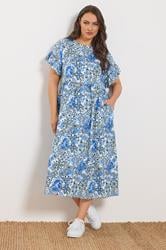 YOURS Plus Size Blue Abstract Mosaic Print Midi Dress | Yours Clothing 3