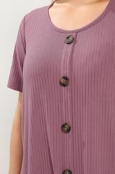 YOURS Plus Size Pink Button Front Ribbed Swing Top | Yours Clothing 4