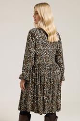 YOURS Plus Size Black Leopard Print Tie Neck Dress | Yours Clothing 2