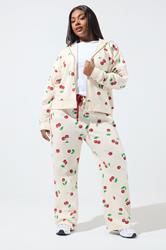LIMITED COLLECTION Plus Size Cream Cherry Straight Leg Joggers | Yours Clothing 3
