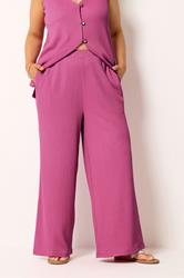 YOURS Plus Size Pink Textured Wide Leg Trousers | Yours Clothing 3