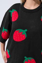 LIMITED COLLECTION Plus Size Black Strawberry Knitted Boxy Top | Yours Clothing 5