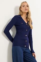 LTS Tall Navy Blue Ribbed Button Detail Top | Long Tall Sally 3