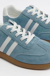 Blue Faux Suede Retro Stripe Trainers In Extra Wide EEE Fit 5