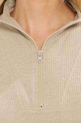 LTS Tall Beige Brown Waffle Quarter Zip Lounge Top | Long Tall Sally 4