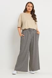 YOURS Plus Size Black Gingham Wide Leg Trousers | Yours Clothing 1
