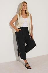 YOURS Plus Size Black Crochet Trim Cropped Trousers | Yours Clothing 1