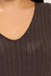 YOURS Plus Size Chocolate Brown Ribbed Flare Mini Dress | Yours Clothing 4