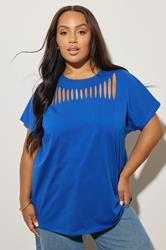 YOURS Plus Size Cobalt Blue Slash Detail Top | Yours Clothing 3