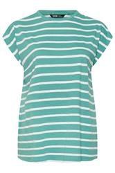 YOURS Plus Size Teal Blue Striped Grown Sleeve Cotton T-Shirt | Yours Clothing 5