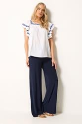 LTS Tall Women's Navy Blue Palazzo Wide Leg Trousers | Long Tall Sally 3