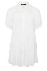YOURS Curve White Tiered Crochet Detailed Shirt