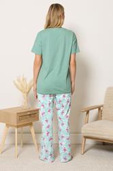 LTS Tall Women's Green Flamingo Print Cotton Wide Leg Pyjama Set | Long Tall Sally 2
