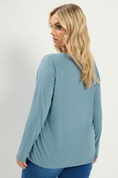 YOURS Plus Size Light Blue Long Sleeve Core T-Shirt | Yours Clothing 2