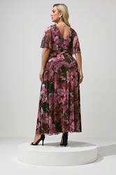 YOURS LONDON Plus Size Burgundy Red Floral Abstract Mesh Dress | Yours Clothing 2