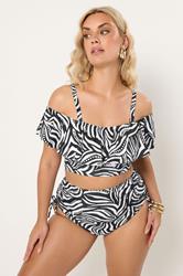 YOURS Plus Size Black Abstract Frill Bardot Bikini Top | Yours Clothing 1