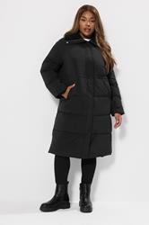 YOURS Plus Size Black Funnel Neck Midi Coat | Yours Clothing 3