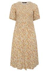 YOURS Curve Yellow Ditsy Floral Shirred Dress