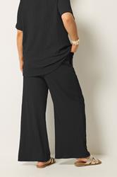 YOURS Plus Size Black Bubble Texture Wide Leg Trousers | Yours Clothing 2