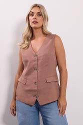YOURS Plus Size Dusky Pink Linen Waistcoat | Yours Clothing 1