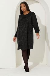 YOURS Plus Size Black Sequin Swing Dress | Yours Clothing 1