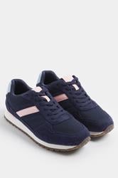Navy Blue Colourblock Trainers In Extra Wide EEE Fit