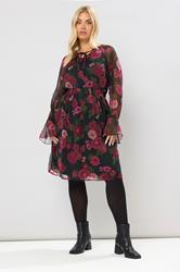 YOURS Plus Size Black Floral Tie Neck Midi Dress | Yours Clothing 4