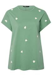 YOURS Curve Green Embroidered Heart T-Shirt