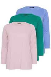 YOURS Plus Size 3 PACK Green & Blue Long Sleeve T-Shirts | Yours Clothing  9