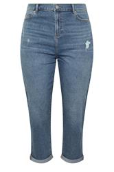 YOURS Plus Size Mid Blue Distressed Boyfriend Jeans | Yours Clothing 5