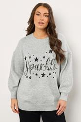 EVANS Plus Size Grey Sequin Embellished 'Sparkle' Christmas Jumper | Evans 3