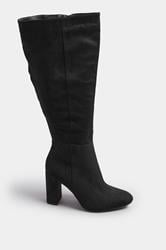 Black Faux Suede Heeled Knee High Boot In Wide E & Extra Wide EEE Fit | Yours Clothing 3