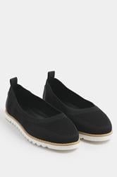 Black Knitted Slip On Ballet Flats In Extra Wide EEE Fit | Yours Clothing 1