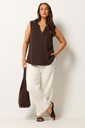 YOURS Plus Size Brown Notch Neck Swing Blouse | Yours Clothing 1